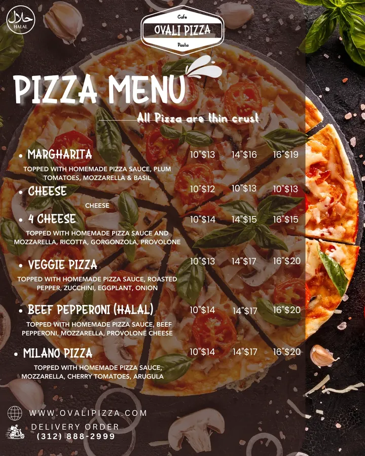 Ovali Pizza menu design