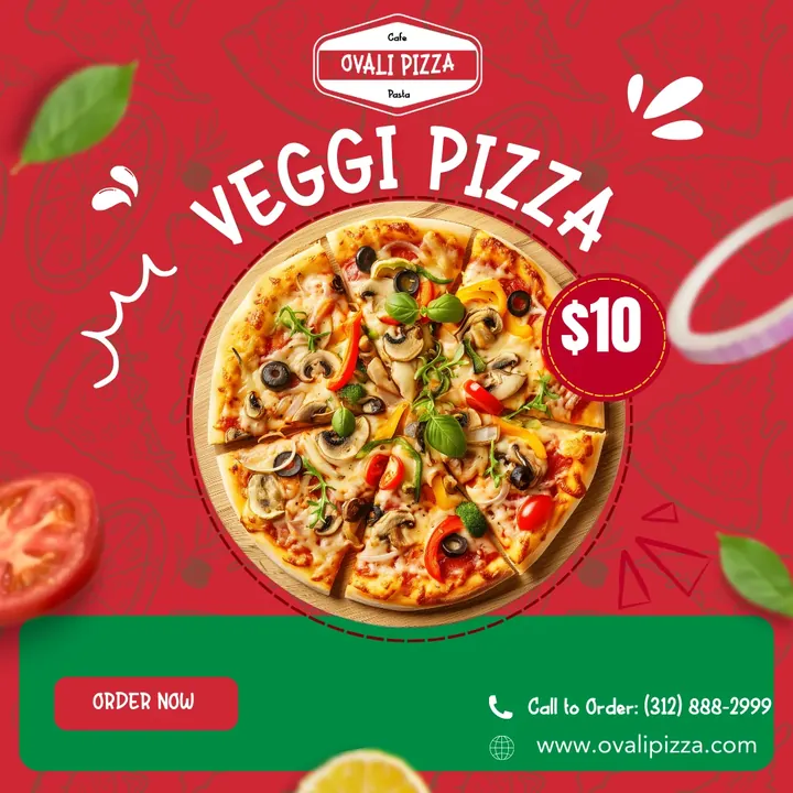 Vegetable pizza promotional graphic