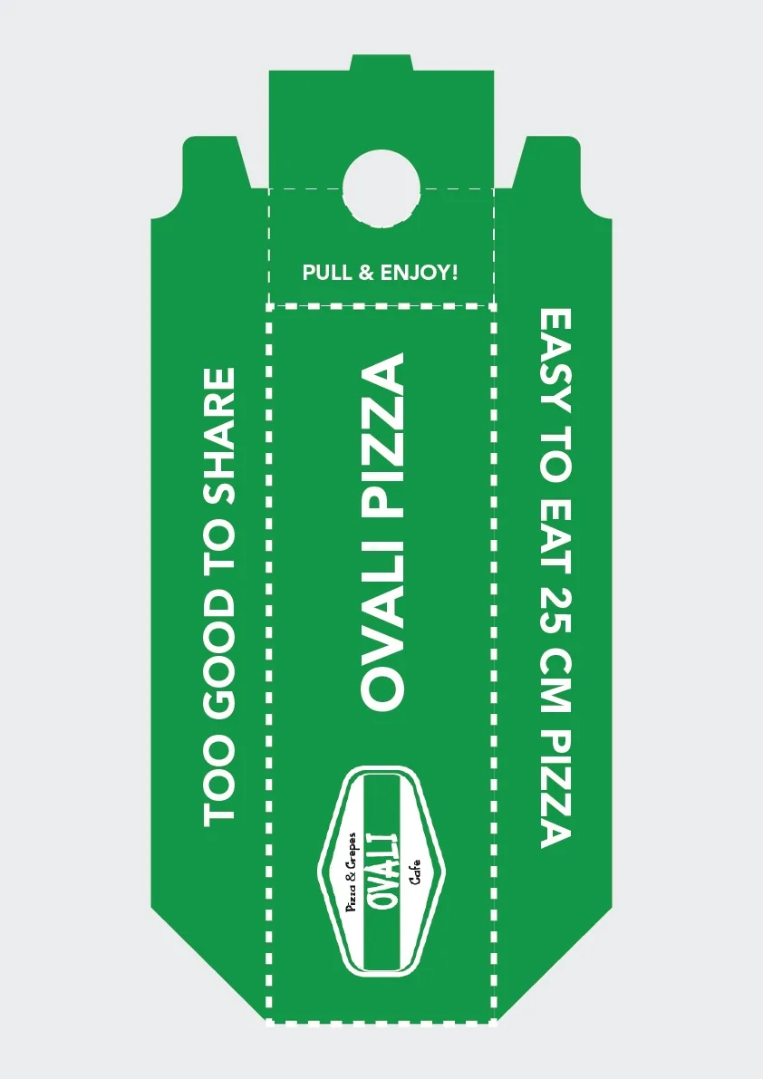Ovali Pizza green pizza-packaging dieline artwork