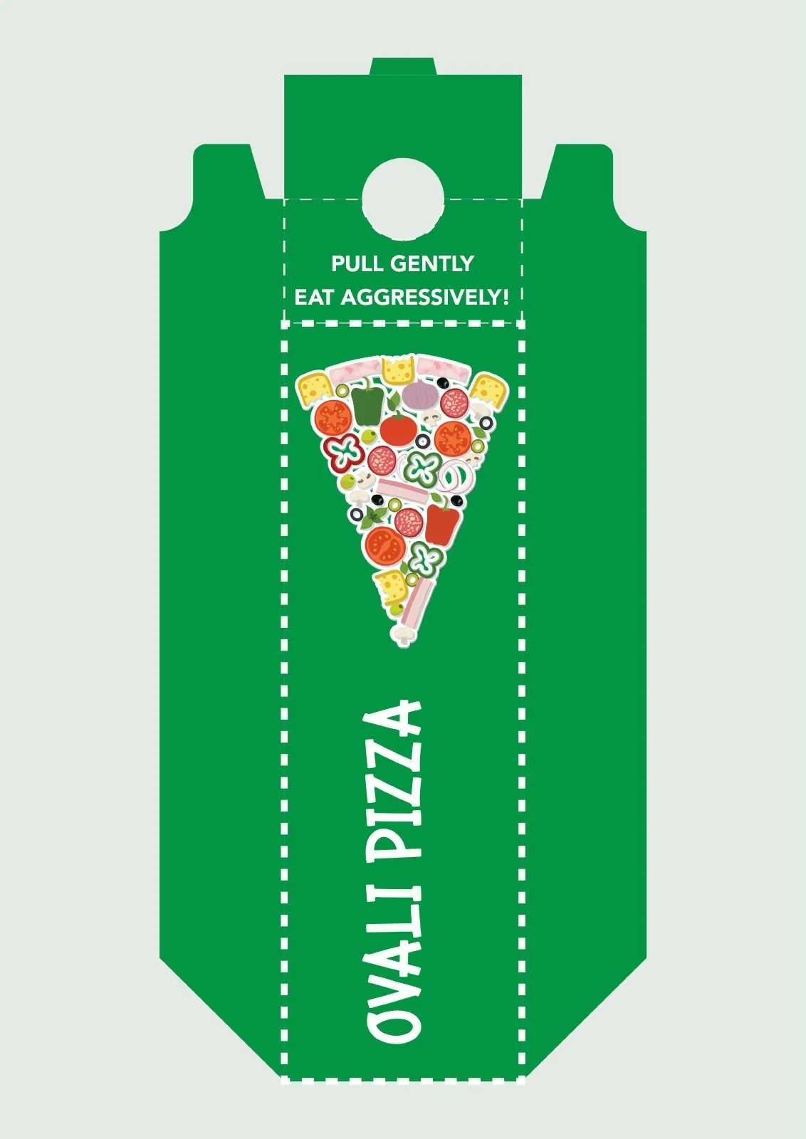 Ovali Pizza illustrated green pizza-packaging dieline artwork