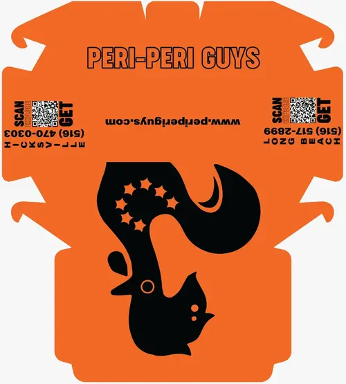 Peri-Peri Guys orange packaging dieline artwork, supplied client file