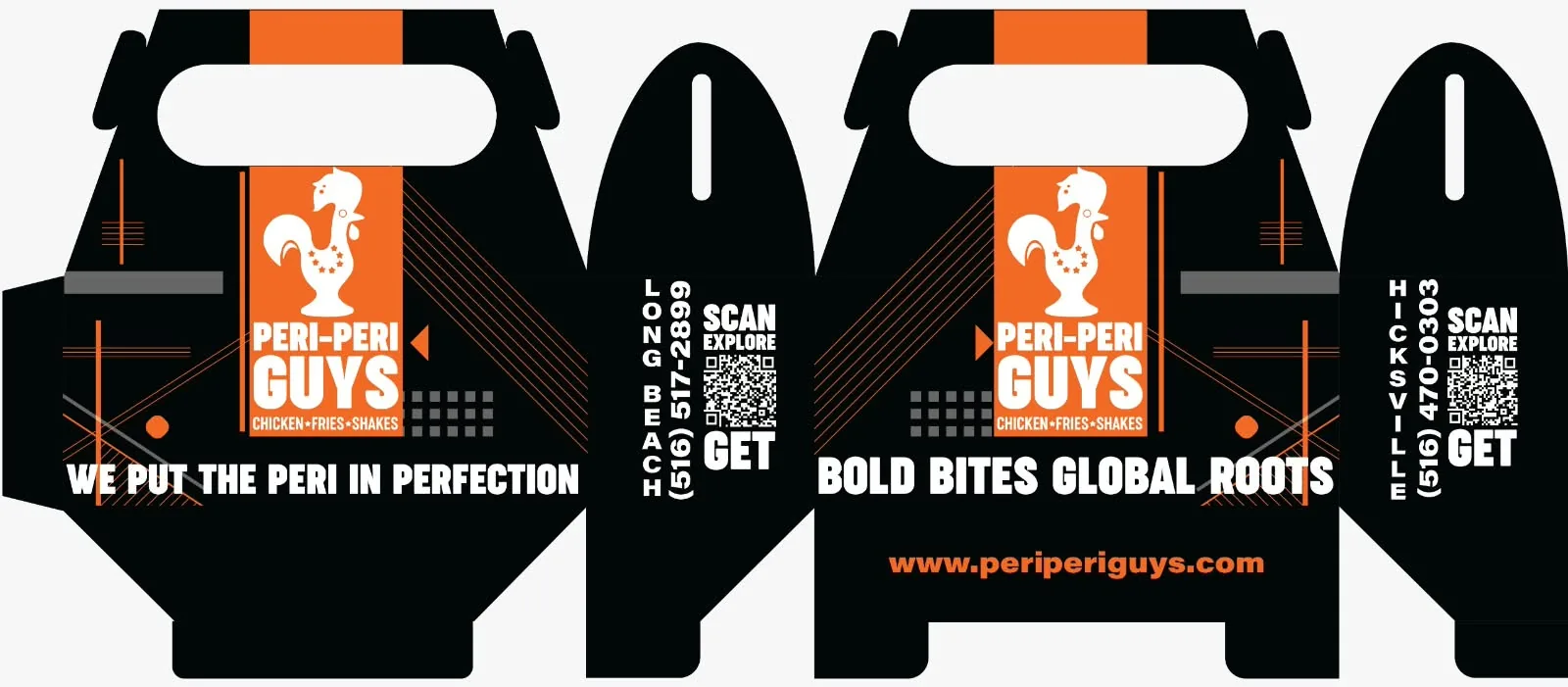 Peri-Peri Guys packaging in orange and black