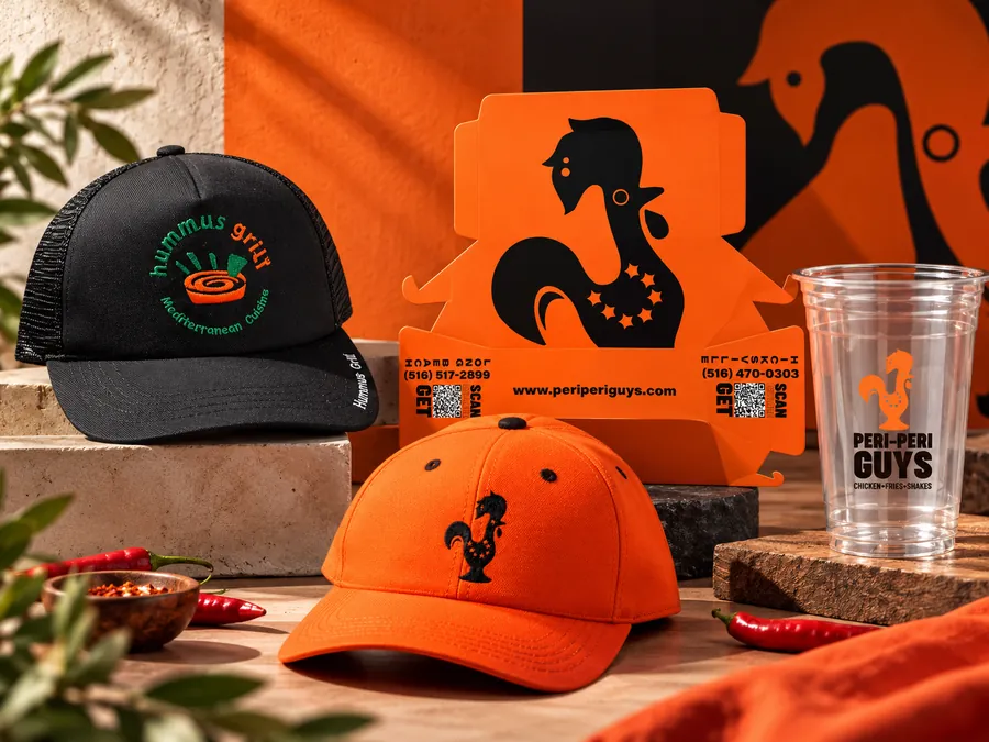 Branding and design service visual showing a coordinated identity across packaging and print.